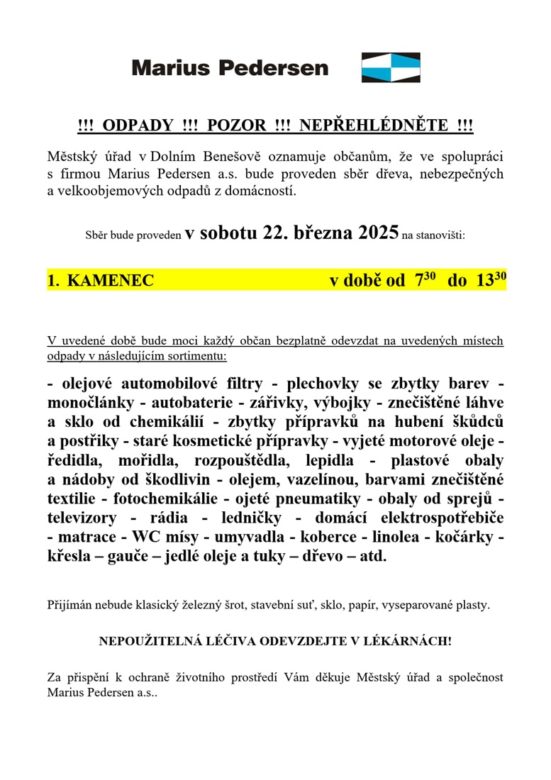 Svoz nebezpečného a velkoobjemového odpadu Svoz nebezpečného a velkoobjemového odpadu
