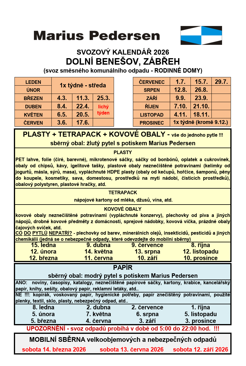 Svozový kalendář 2026