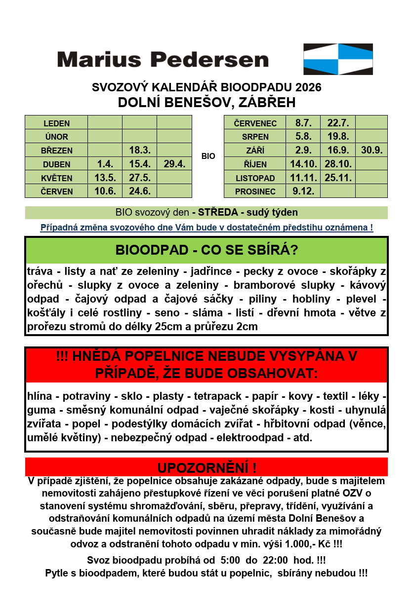 Svozový kalendář BIO 2026