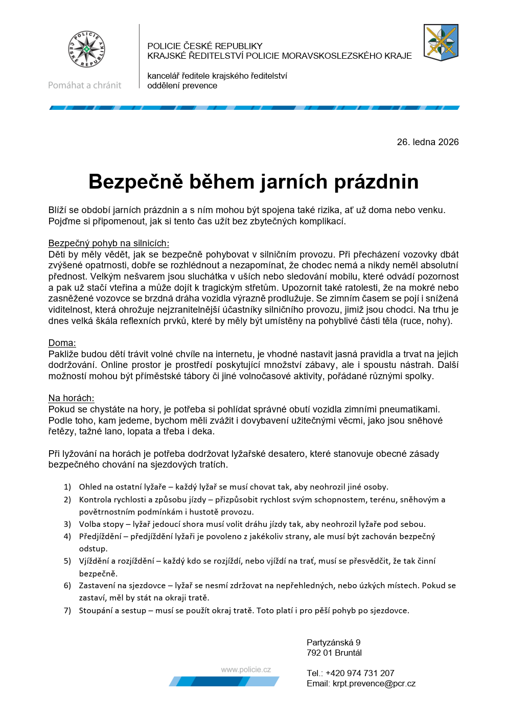 Bezpečně během jarních prázdnin