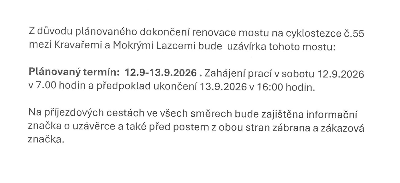 uzavírka mostu na cyklostezce č.55